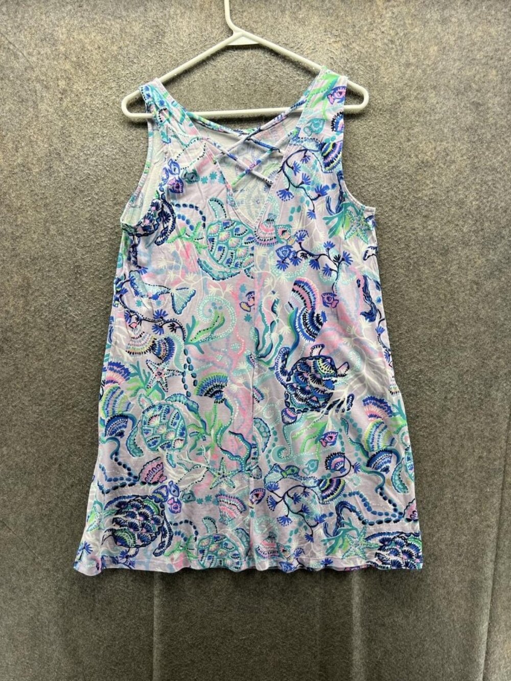 Lilly Pulitzer Dress Womens Large Multicolor V Neck Tank Turtle Print Short
